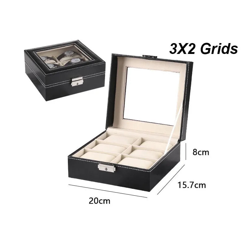 DELESYS PU Leather Watch Storage Box – Traditional Style Case with Glass Display, Lock & Velvet Interior (2–12 Slots)