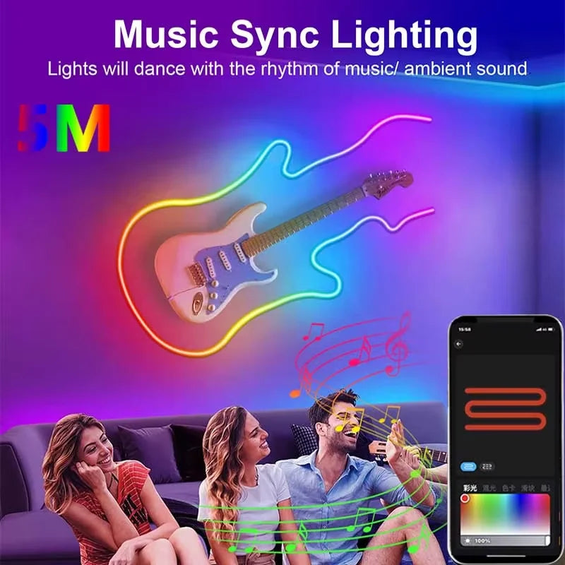 5V USB RGBIC Neon LED Strip (1M to 5M) – Smart, Waterproof & Colour-Shifting Magic for DIY Lighting
