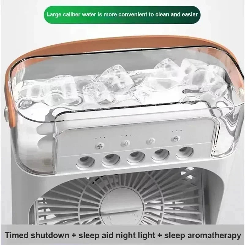 3-in-1 Portable Air Cooler, Humidifier & Fan – USB Mini AC with LED Light for Home, Office or Camping