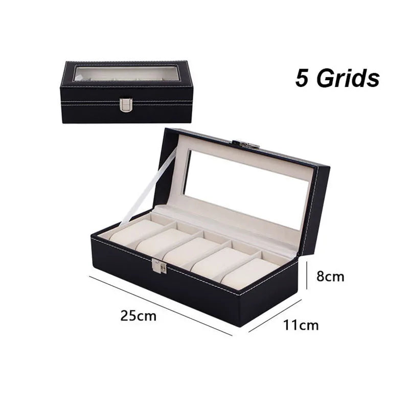 DELESYS PU Leather Watch Storage Box – Traditional Style Case with Glass Display, Lock & Velvet Interior (2–12 Slots)