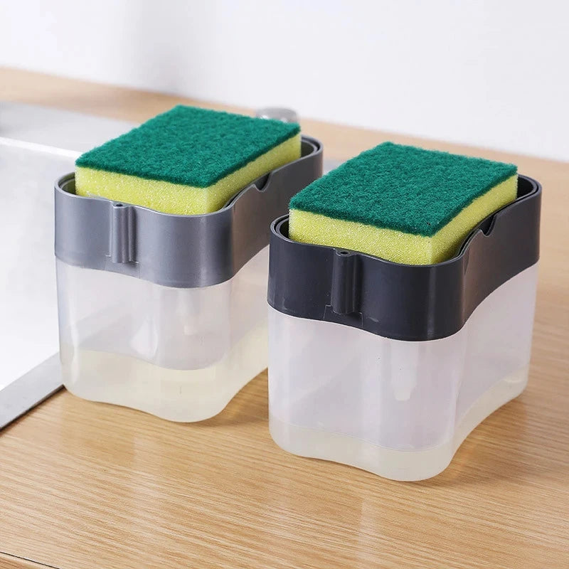 2-in-1 Liquid Soap Dispenser with Sponge – Press-Type Pump for Kitchen or Bathroom Use