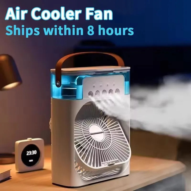 3-in-1 Portable Air Cooler, Humidifier & Fan – USB Mini AC with LED Light for Home, Office or Camping