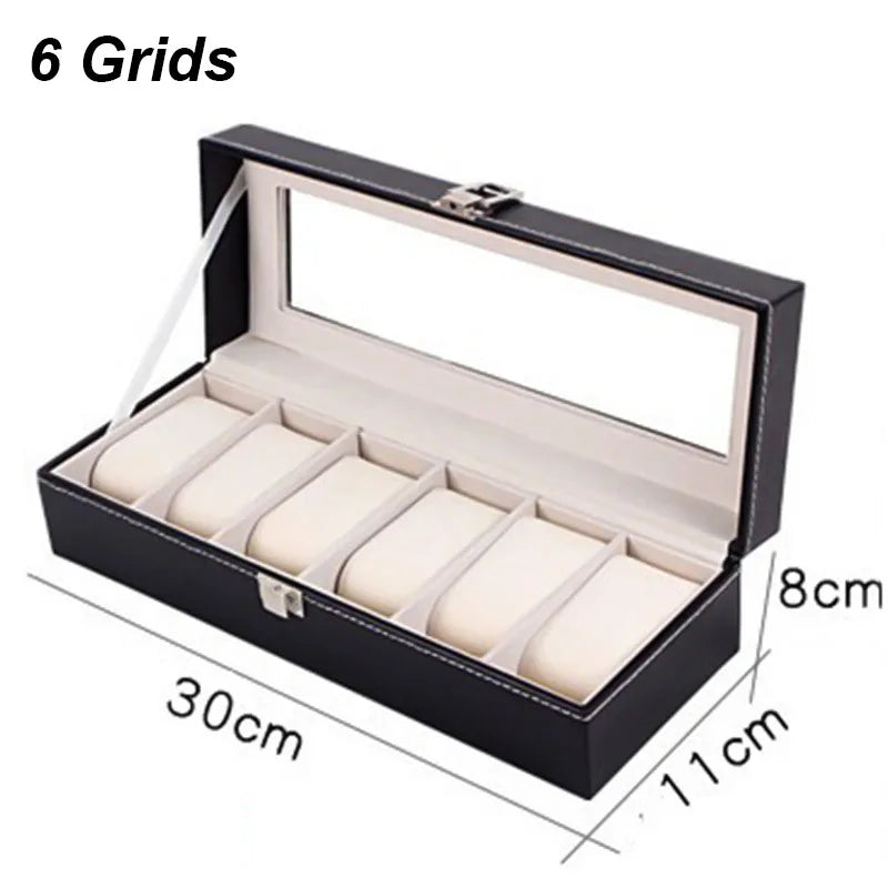 DELESYS PU Leather Watch Storage Box – Traditional Style Case with Glass Display, Lock & Velvet Interior (2–12 Slots)