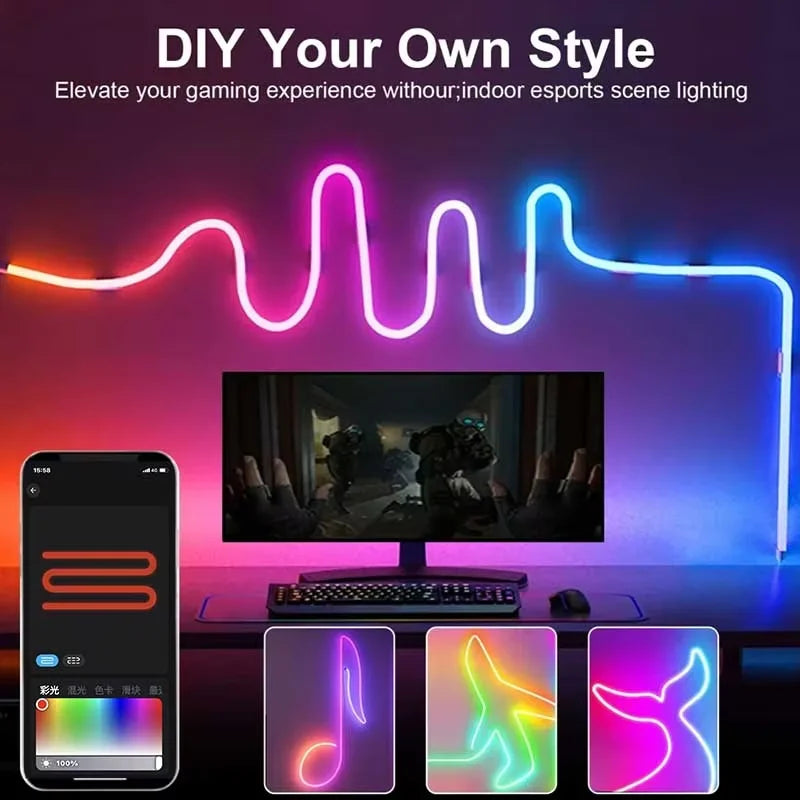 5V USB RGBIC Neon LED Strip (1M to 5M) – Smart, Waterproof & Colour-Shifting Magic for DIY Lighting