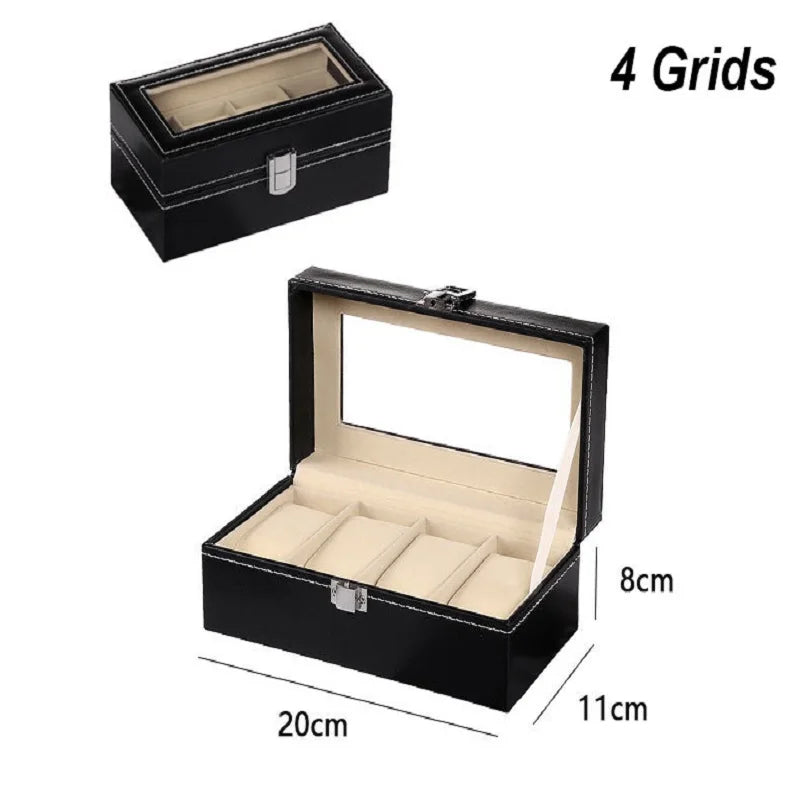 DELESYS PU Leather Watch Storage Box – Traditional Style Case with Glass Display, Lock & Velvet Interior (2–12 Slots)