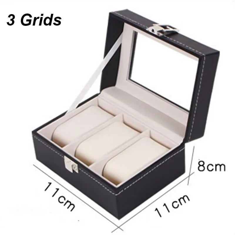 DELESYS PU Leather Watch Storage Box – Traditional Style Case with Glass Display, Lock & Velvet Interior (2–12 Slots)