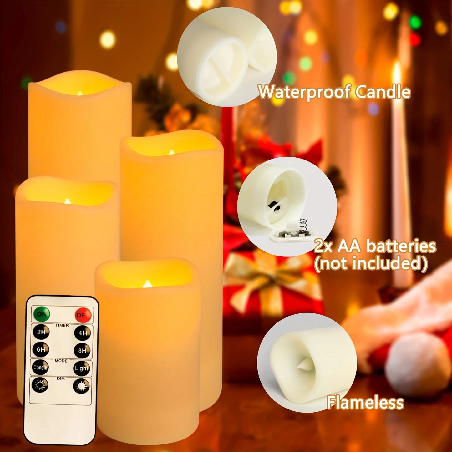 4/10PCS Flameless LED Candles with Remote – Timer Function (2/4/6/8H), Waterproof & Battery Operated – Indoor/Outdoor