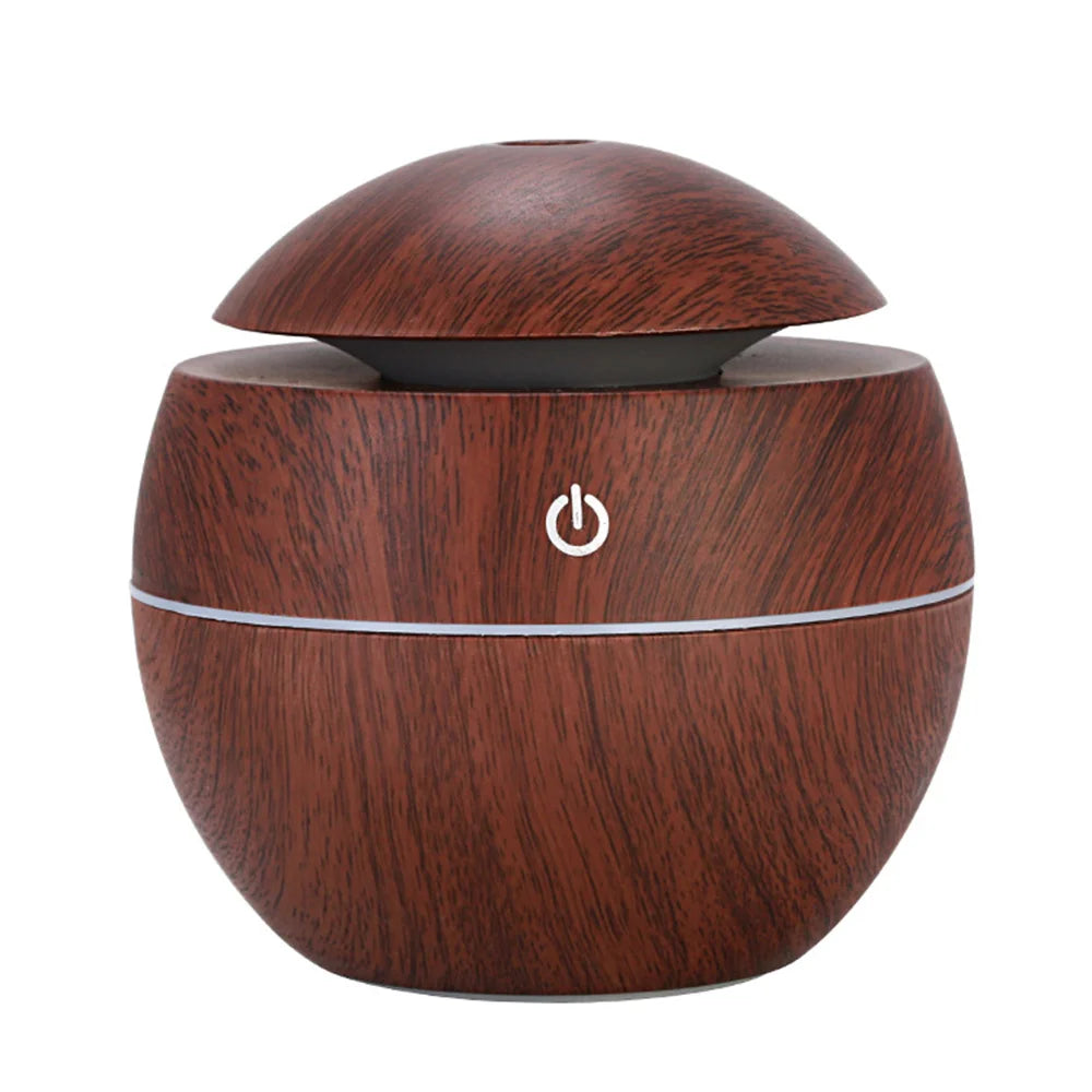 Humidificador & Difusor de Aromas Ultrassónico – Efeito Madeira, Luz LED Colorida e Operação Silenciosa