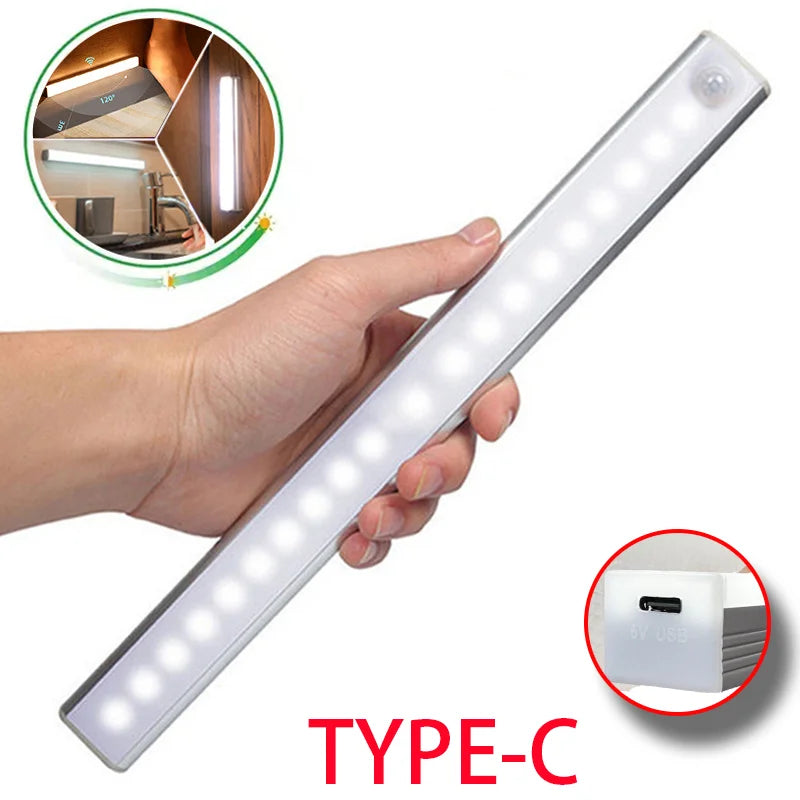 Rechargeable Motion Sensor LED Light – Wireless Cabinet & Stair Lamp with Type-C Charging (Cold/Warm White Options)