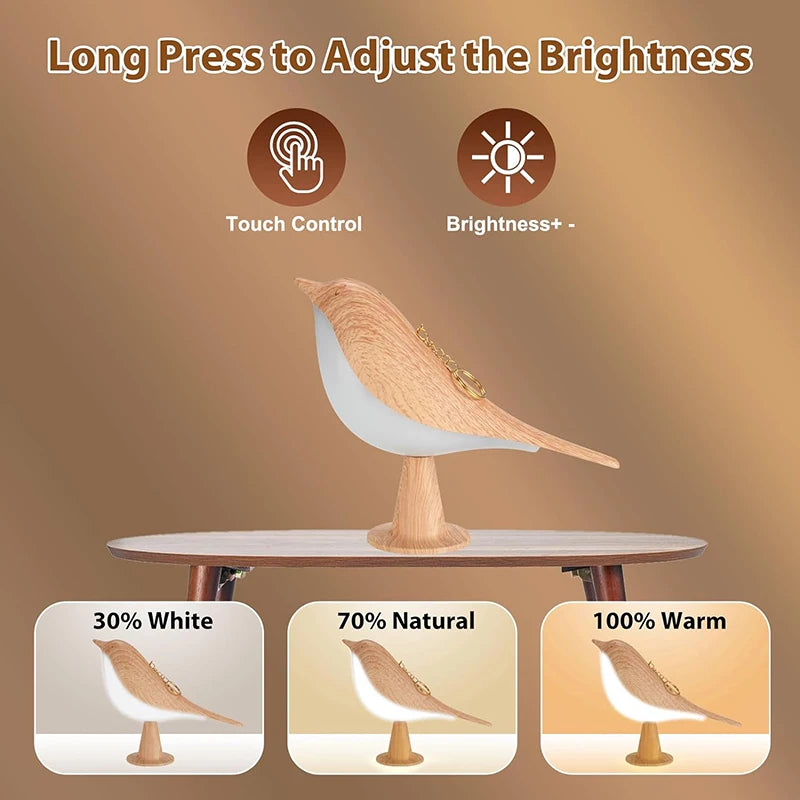Dimmable Bird LED Night Light – 3 Colour Modes, Touch Control, USB Rechargeable (1800mAh)