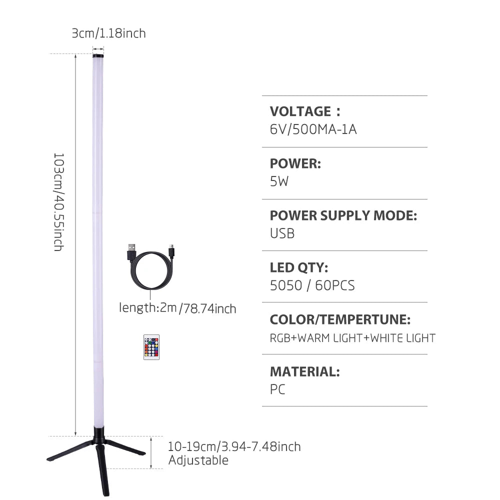 RGB Corner Floor Lamp – Ambient LED Light for Bedroom or Living Room (USB Powered)