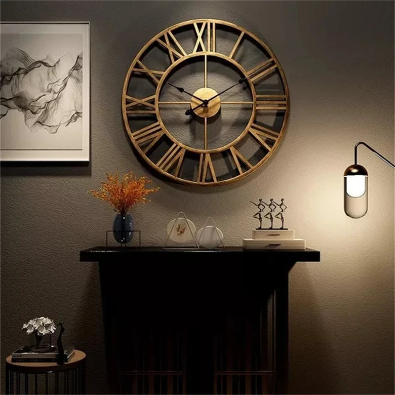 Modern 3D Roman Numeral Wall Clock – Large 40cm Vintage Metal Design for Living Room, Office or Café