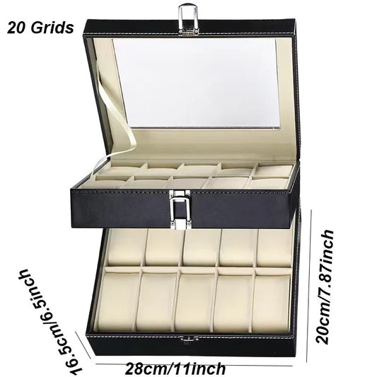 DELESYS PU Leather Watch Storage Box – Traditional Style Case with Glass Display, Lock & Velvet Interior (2–12 Slots)