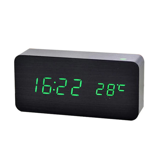 Wooden LED Digital Alarm Clock – Modern Desk & Bedside Clock with USB Power, Temperature Display & 3 Alarms
