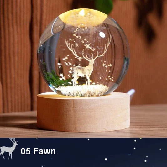 Milky Way Galaxy Crystal Ball Night Light – Solar System LED Lamp with Wooden Base (Warm Glow, Gift-Ready Design)