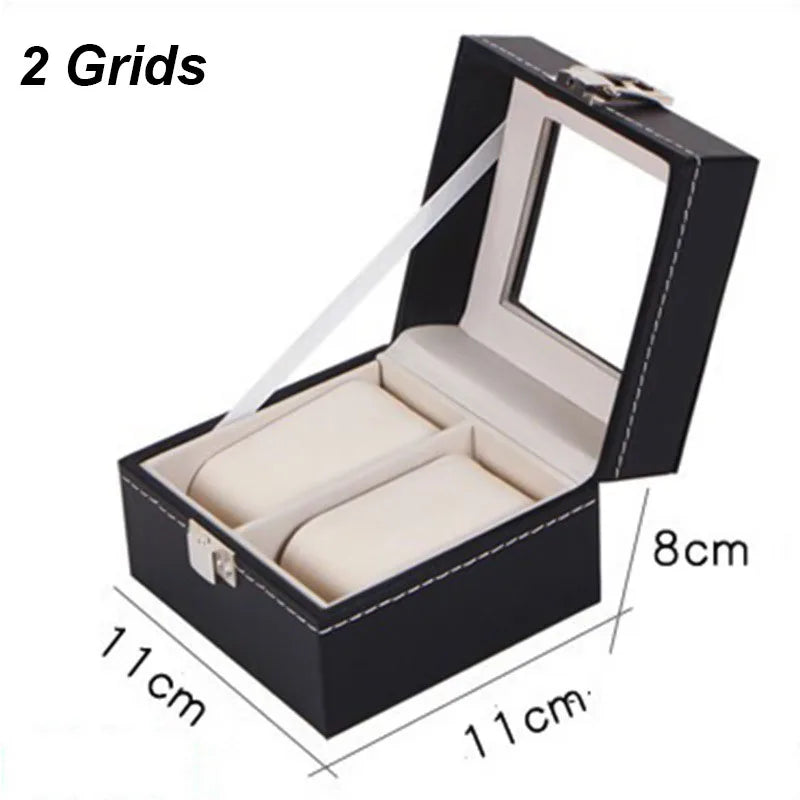 DELESYS PU Leather Watch Storage Box – Traditional Style Case with Glass Display, Lock & Velvet Interior (2–12 Slots)