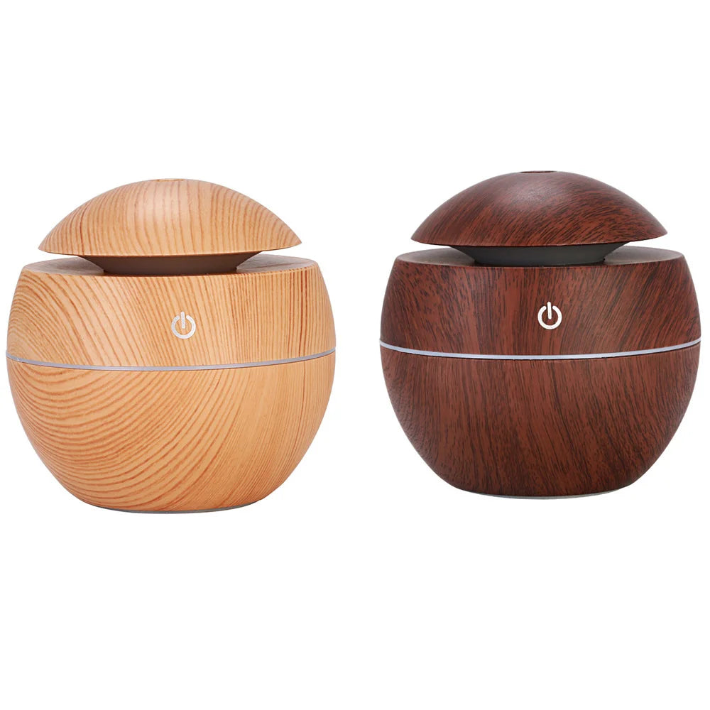 Humidificador & Difusor de Aromas Ultrassónico – Efeito Madeira, Luz LED Colorida e Operação Silenciosa