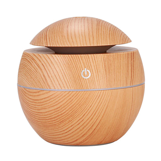 Humidificador & Difusor de Aromas Ultrassónico – Efeito Madeira, Luz LED Colorida e Operação Silenciosa