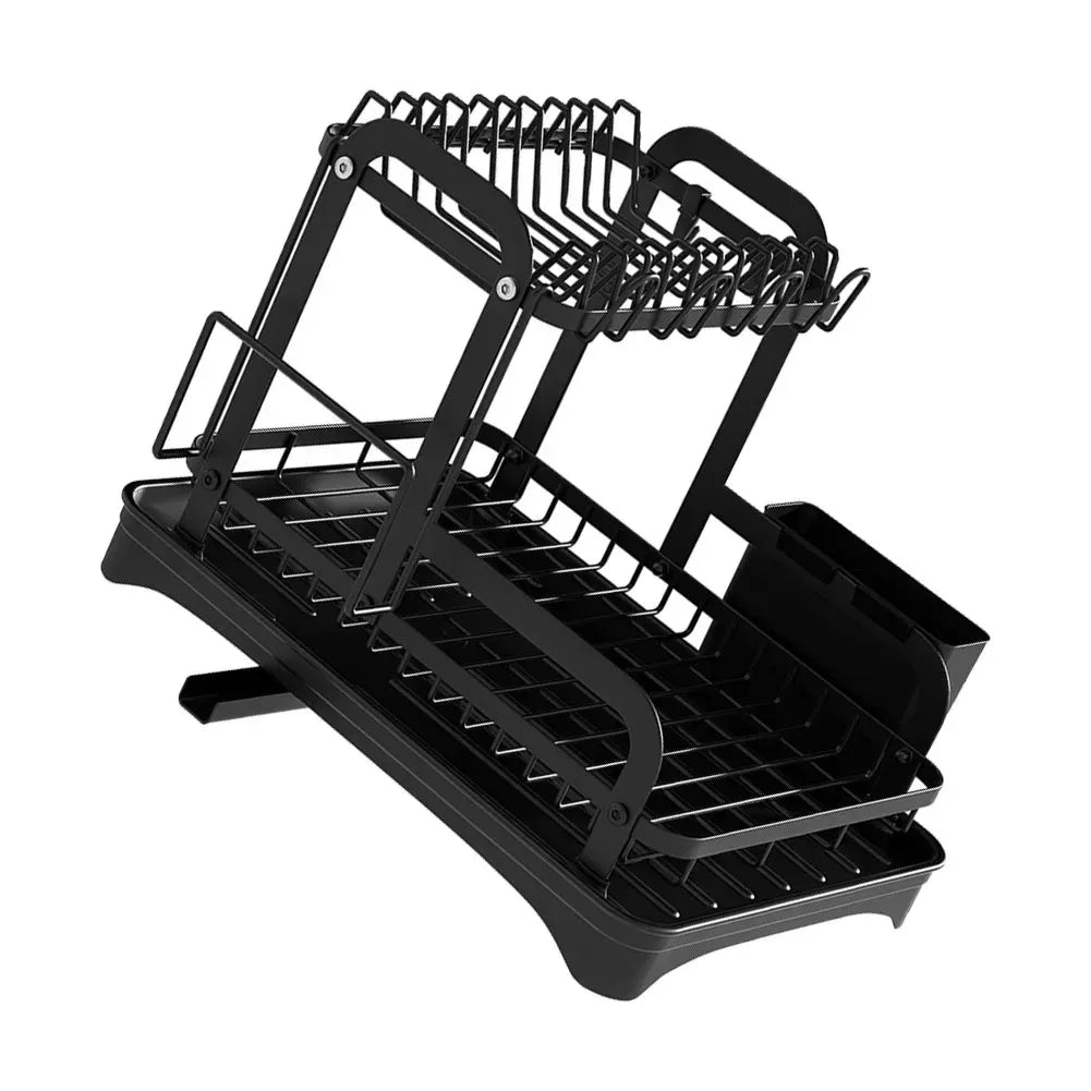 2-Tier Dish Drying Rack with Drainboard & Utensil Holder – Expandable Drainage System for Clean, Organised Kitchens