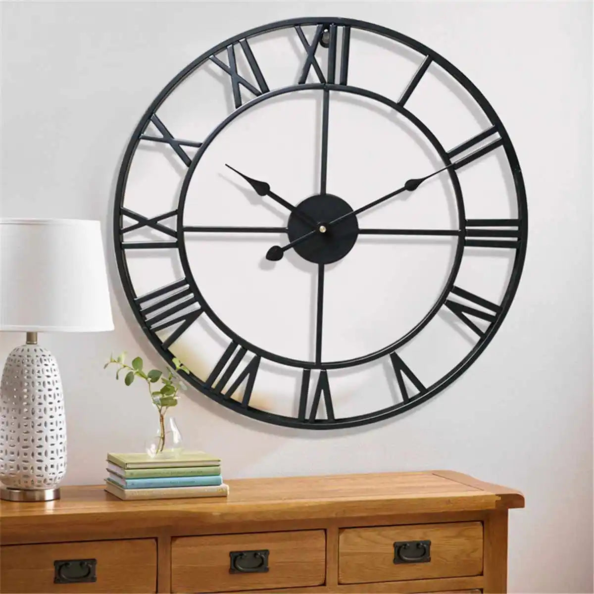 Modern 3D Roman Numeral Wall Clock – Large 40cm Vintage Metal Design for Living Room, Office or Café